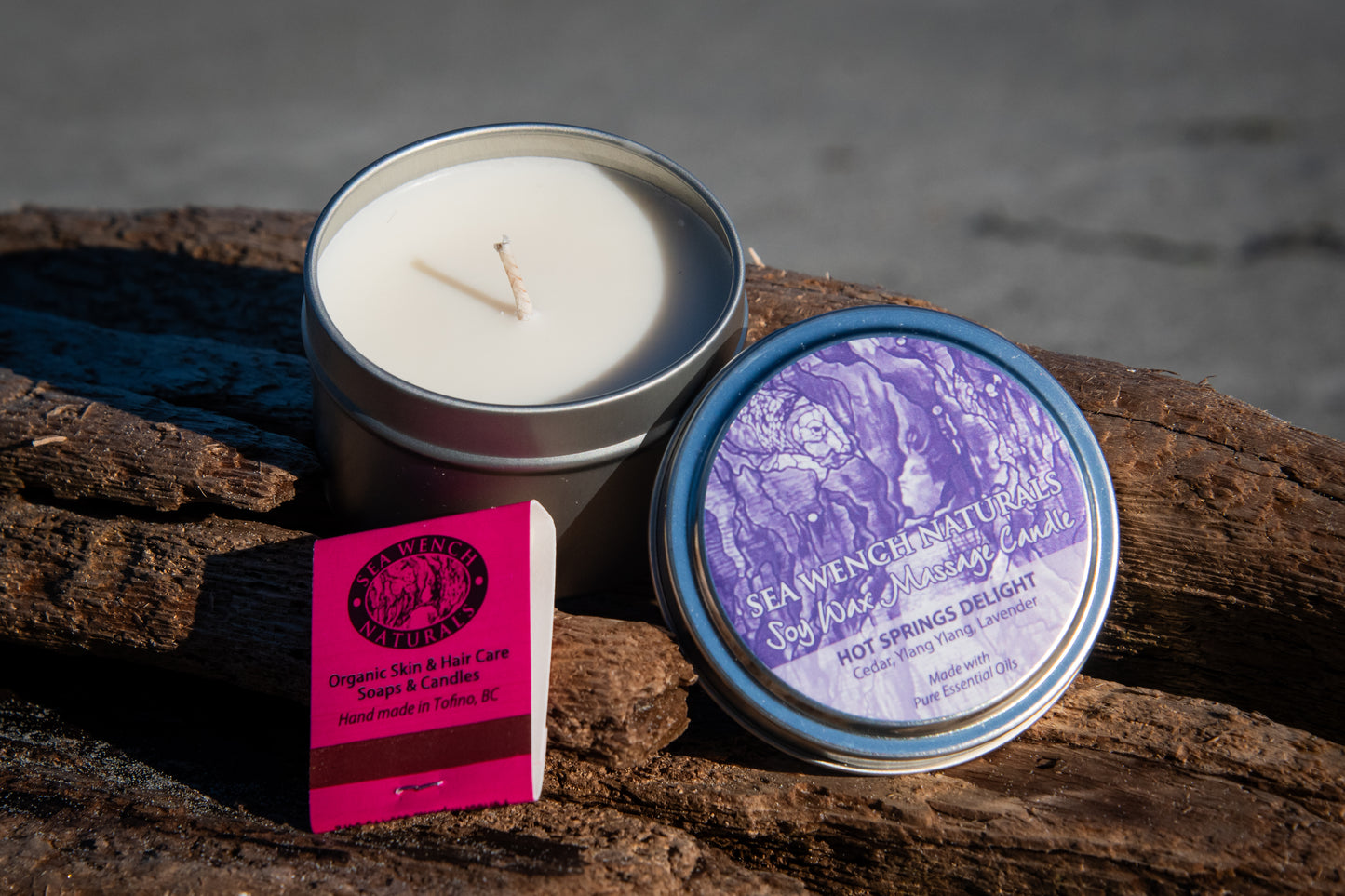 Soy Wax Massage Candle Hot Springs Delight by Sea Wench Naturals – cedar, ylang‑ylang & lavender massage candle made in Canada