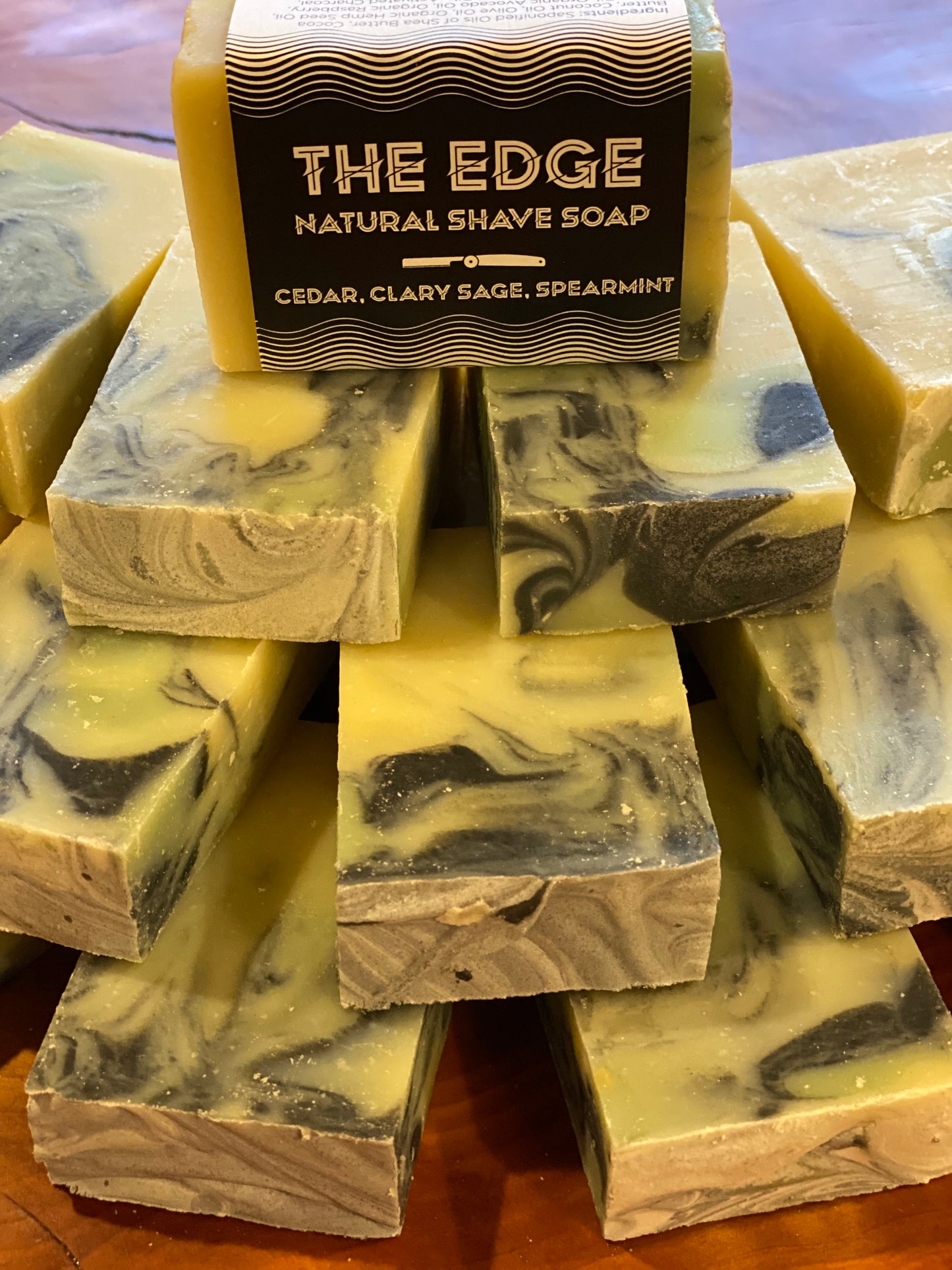 Natural Shave Soap “The Edge” by Sea Wench Naturals – cedar, sage & sweetgrass shaving soap with marine clay, Canadian‑handcrafted