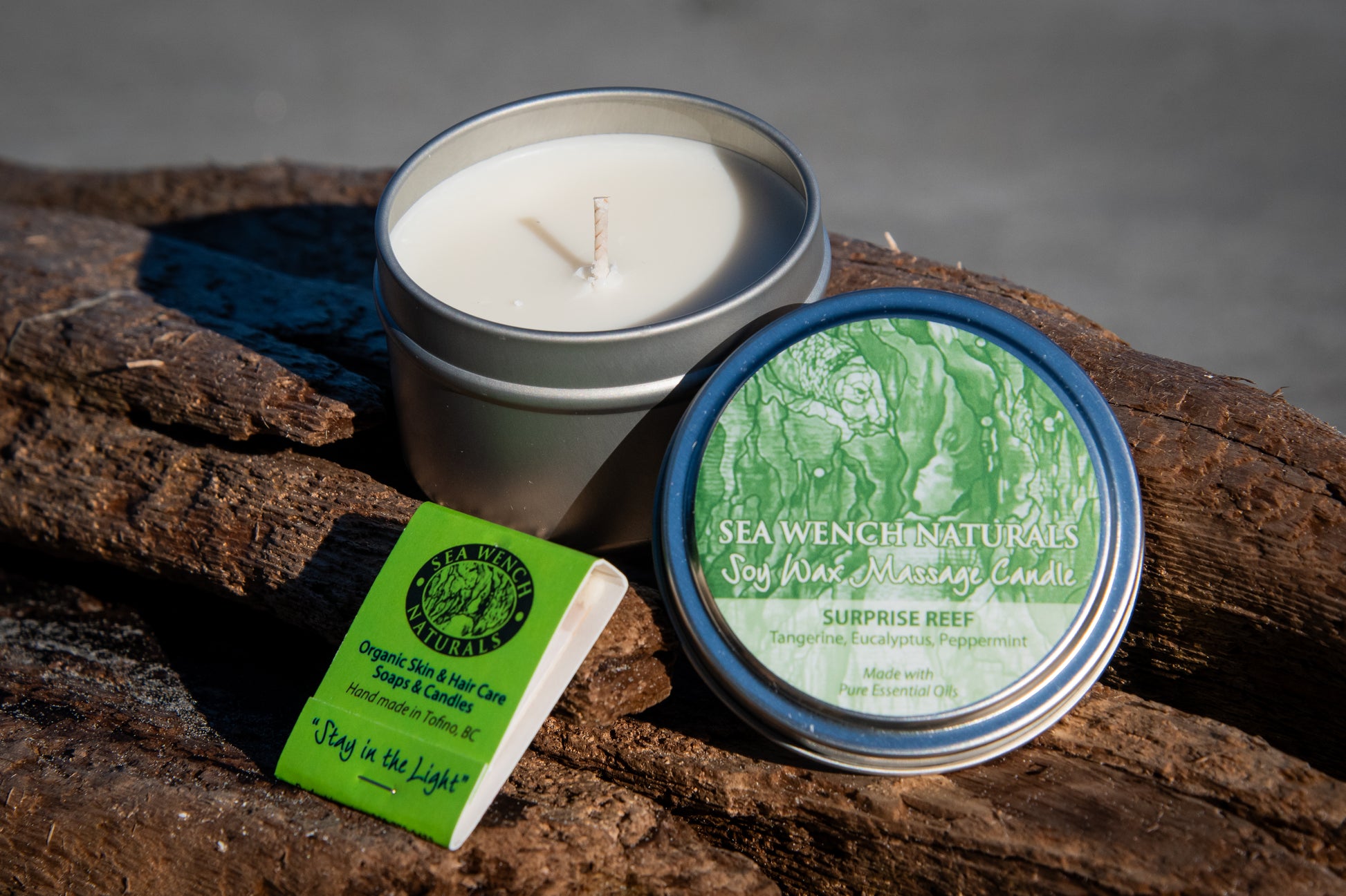 Soy Wax Massage Candle Surprise Reef by Sea Wench Naturals – tangerine, eucalyptus & peppermint massage candle made in Canada